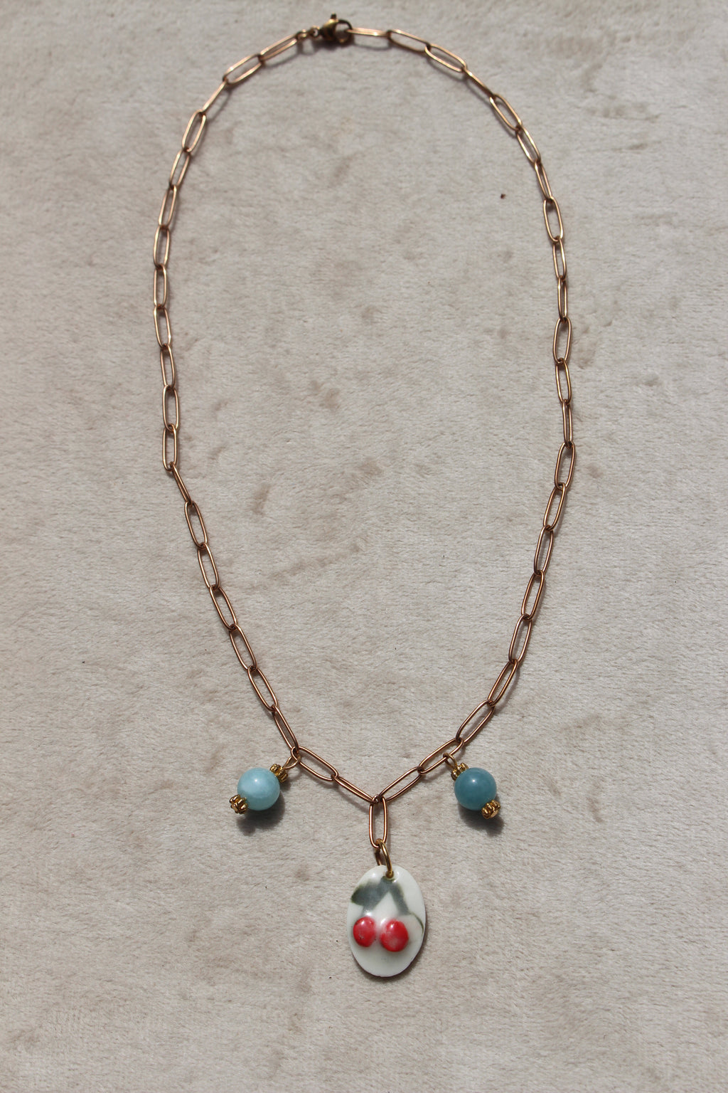 Pendentif Cerise Porcelaine & Aquamarine